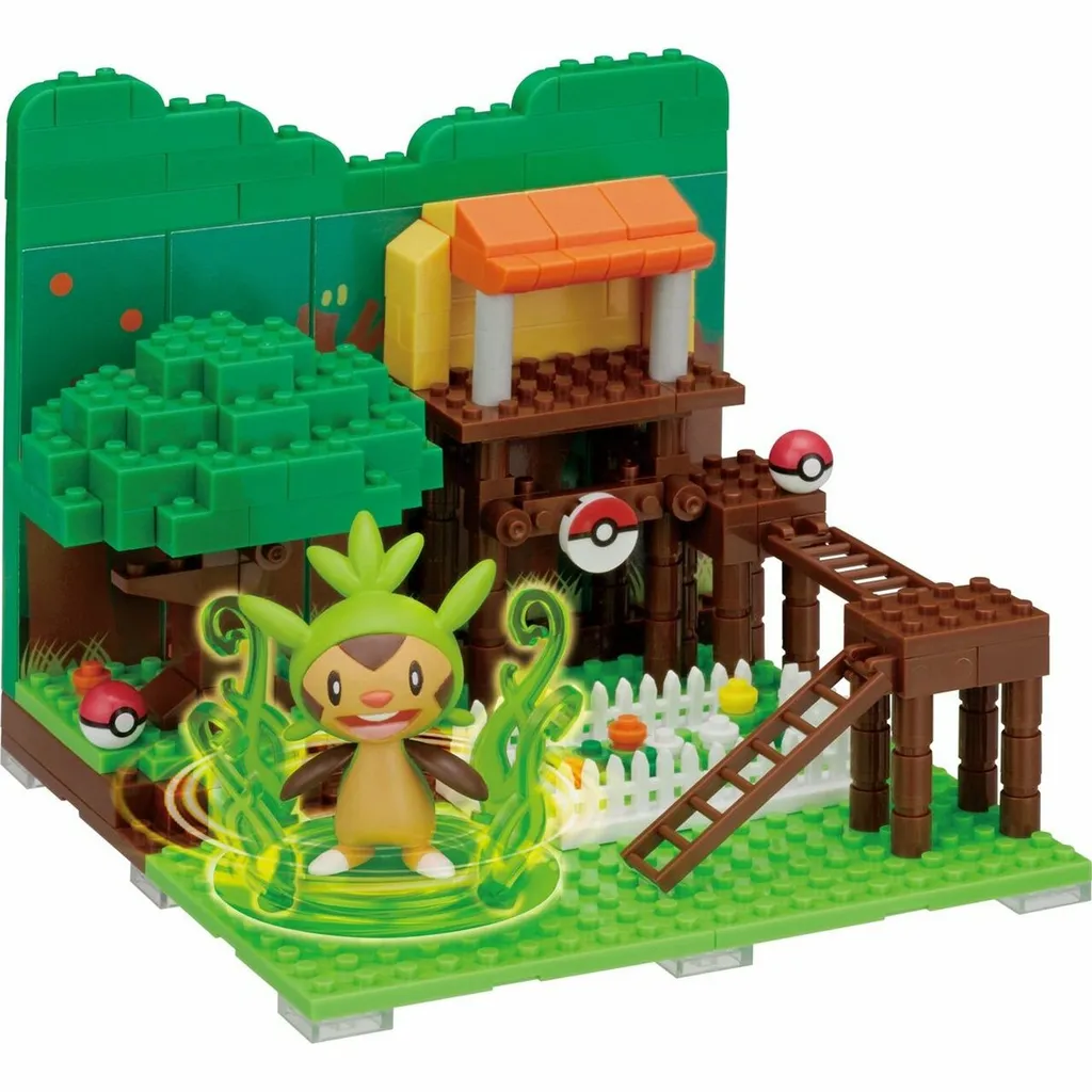 Kawada PP-002 nanoblock plus Pokemon Chespin (Harimaron) Tree House — view 1